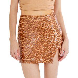 ASTR the Label Romina Skirt in Nude, Brown Sequin Mini Skirt Size XS